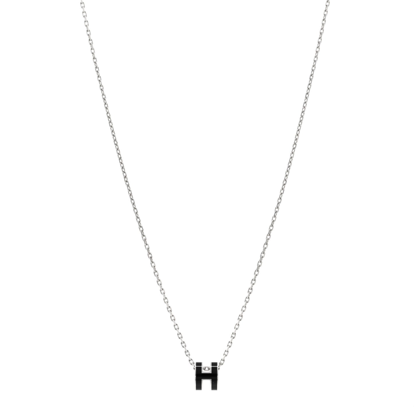 Lacquered Palladium Mini Pop H Pendant Necklace Black