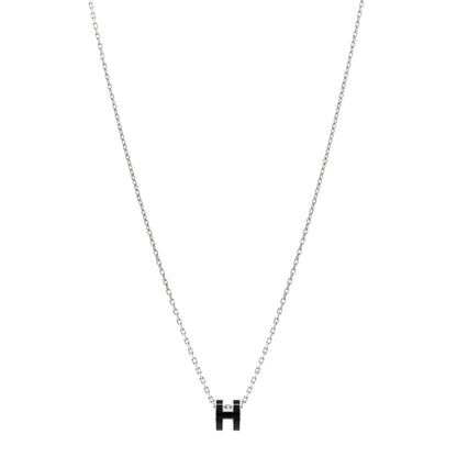 Hermes Lacquered Palladium Mini Pop H Pendant Necklace Black 1 of 6