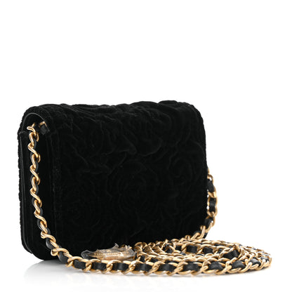 Chanel Velvet Quilted Camellia Velvet Flap Coin Purse With Chain Black 3 of 12