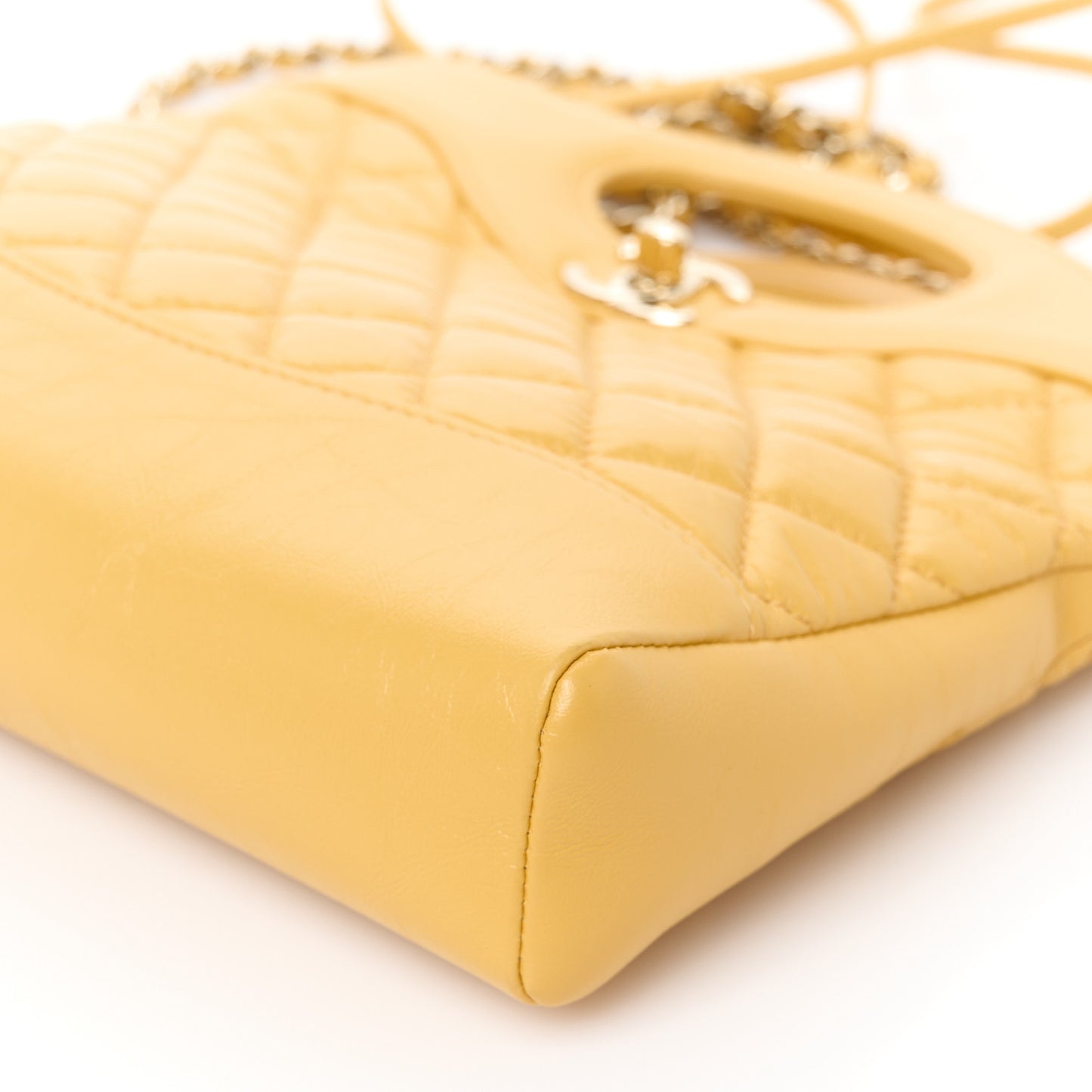 Shiny Crumpled Calfskin Quilted Mini 31 Shopping Bag Yellow