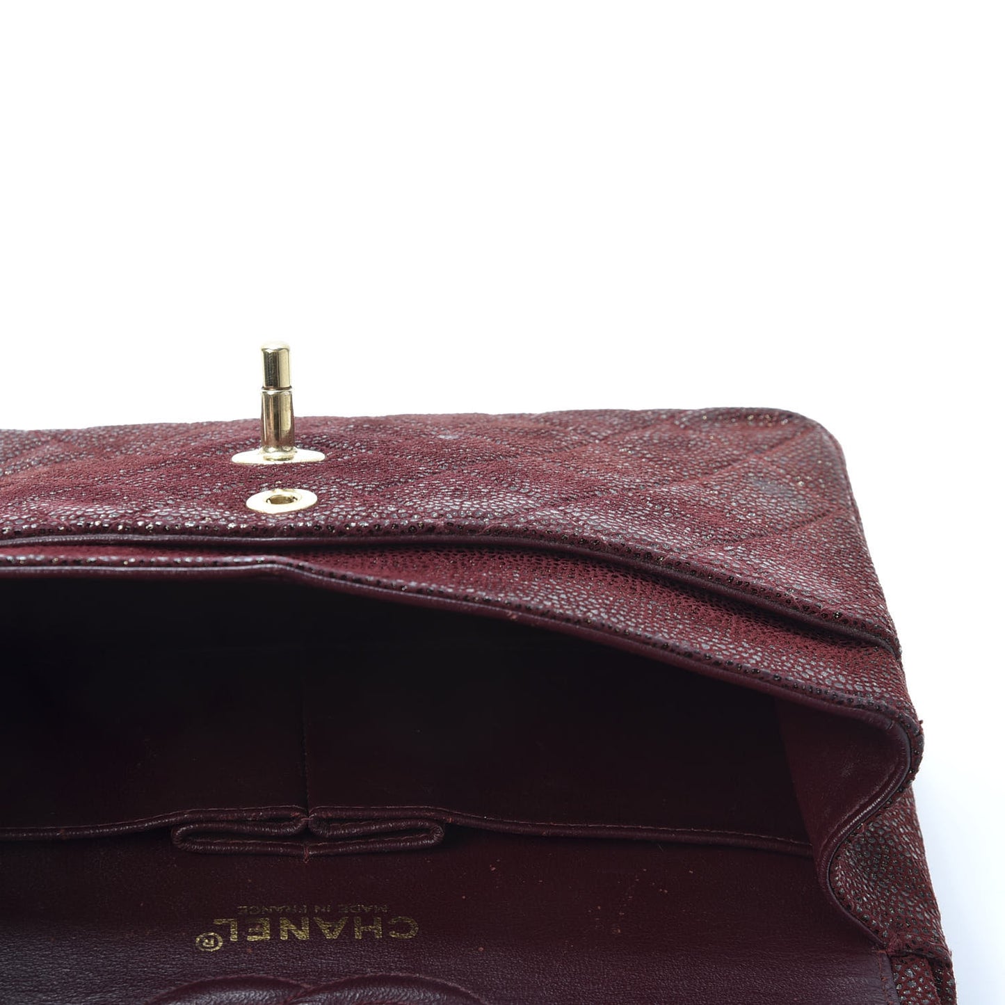Iridescent Caviar Quilted Medium Double Flap Burgundy