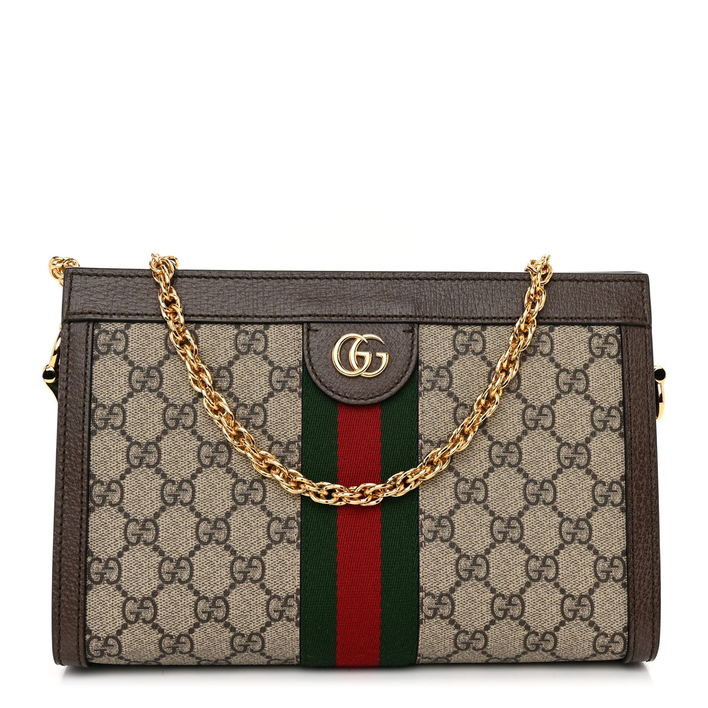 GG Supreme Monogram Web Small Ophidia Chain Shoulder Bag Brown