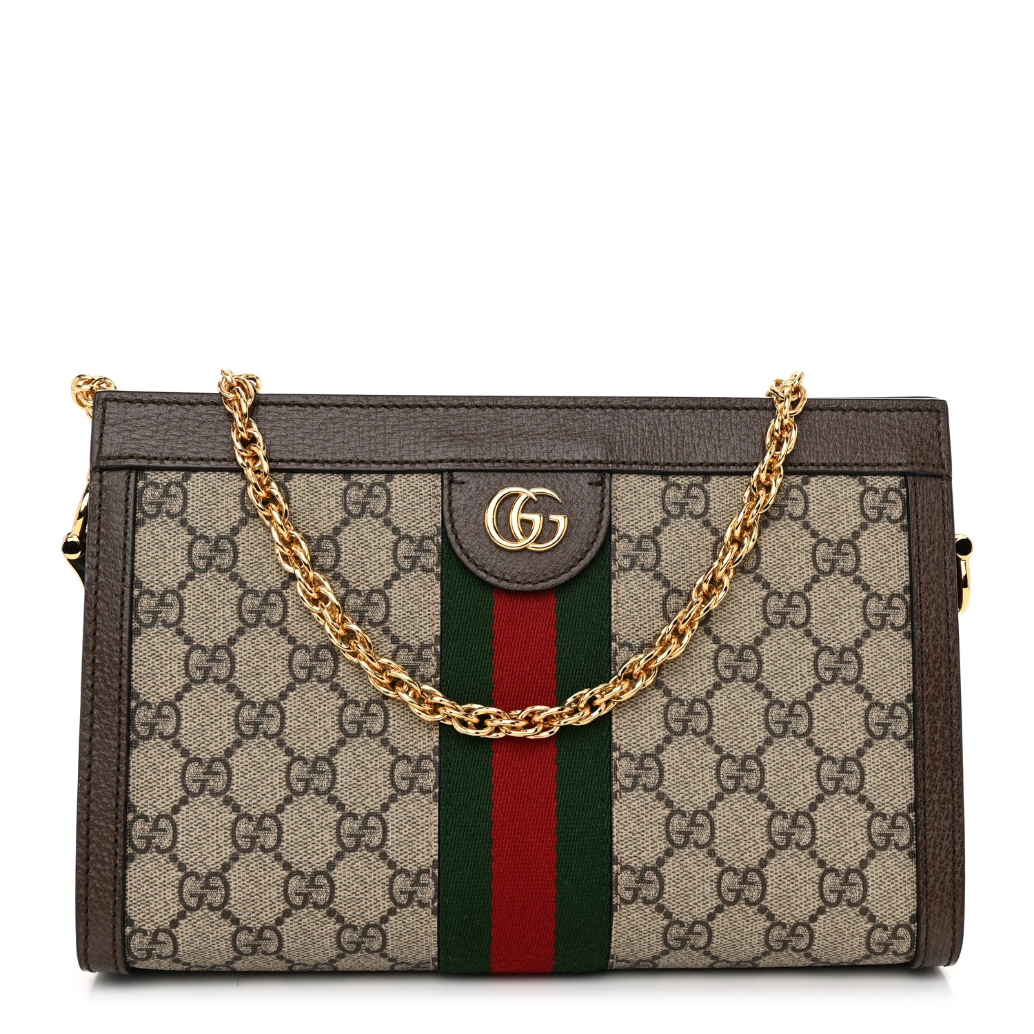 Gucci GG Supreme Monogram Web Small Ophidia Chain Shoulder Bag Brown 1 of 10