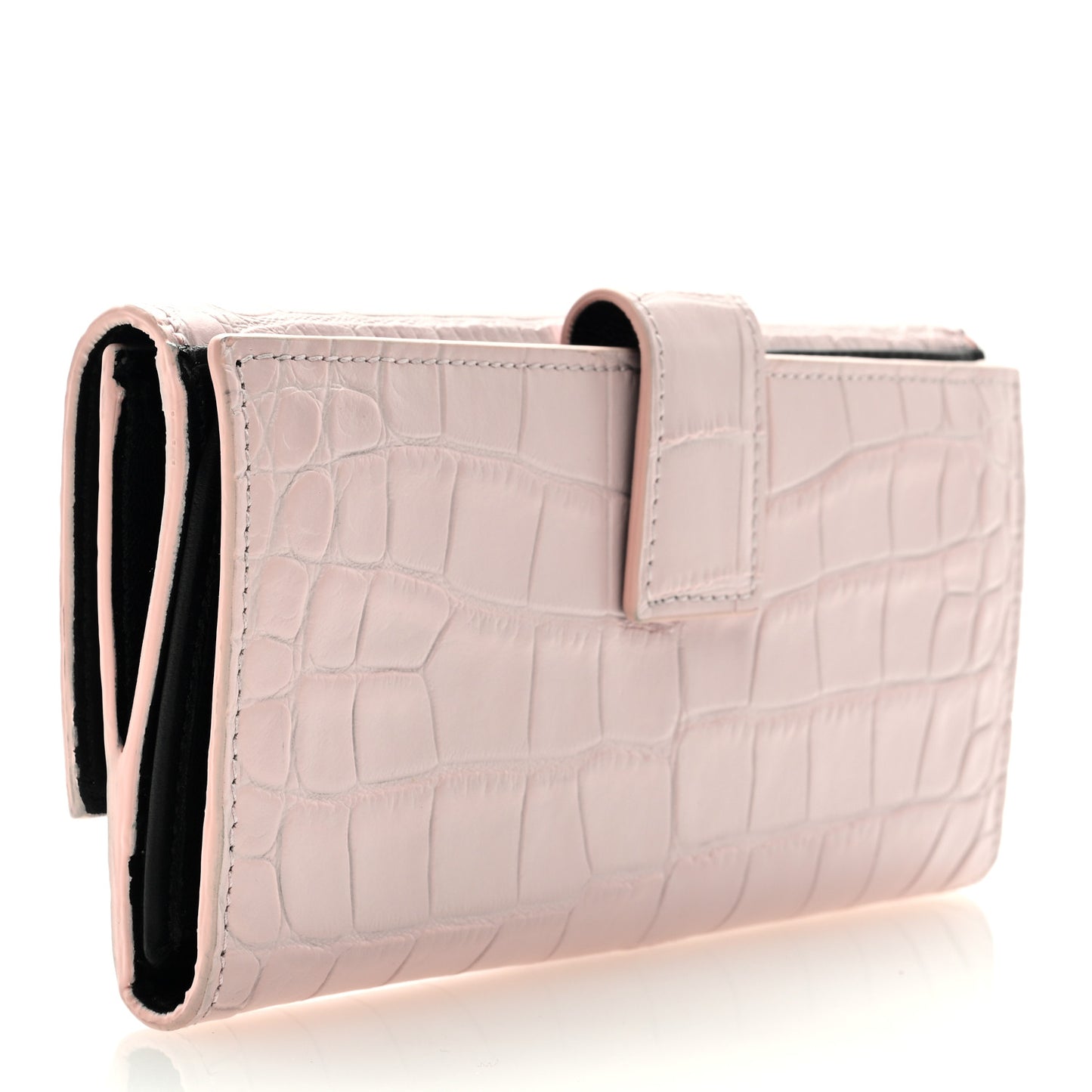 Silky Calfskin Crocodile Embossed Skull Continental Wallet Baby Pink