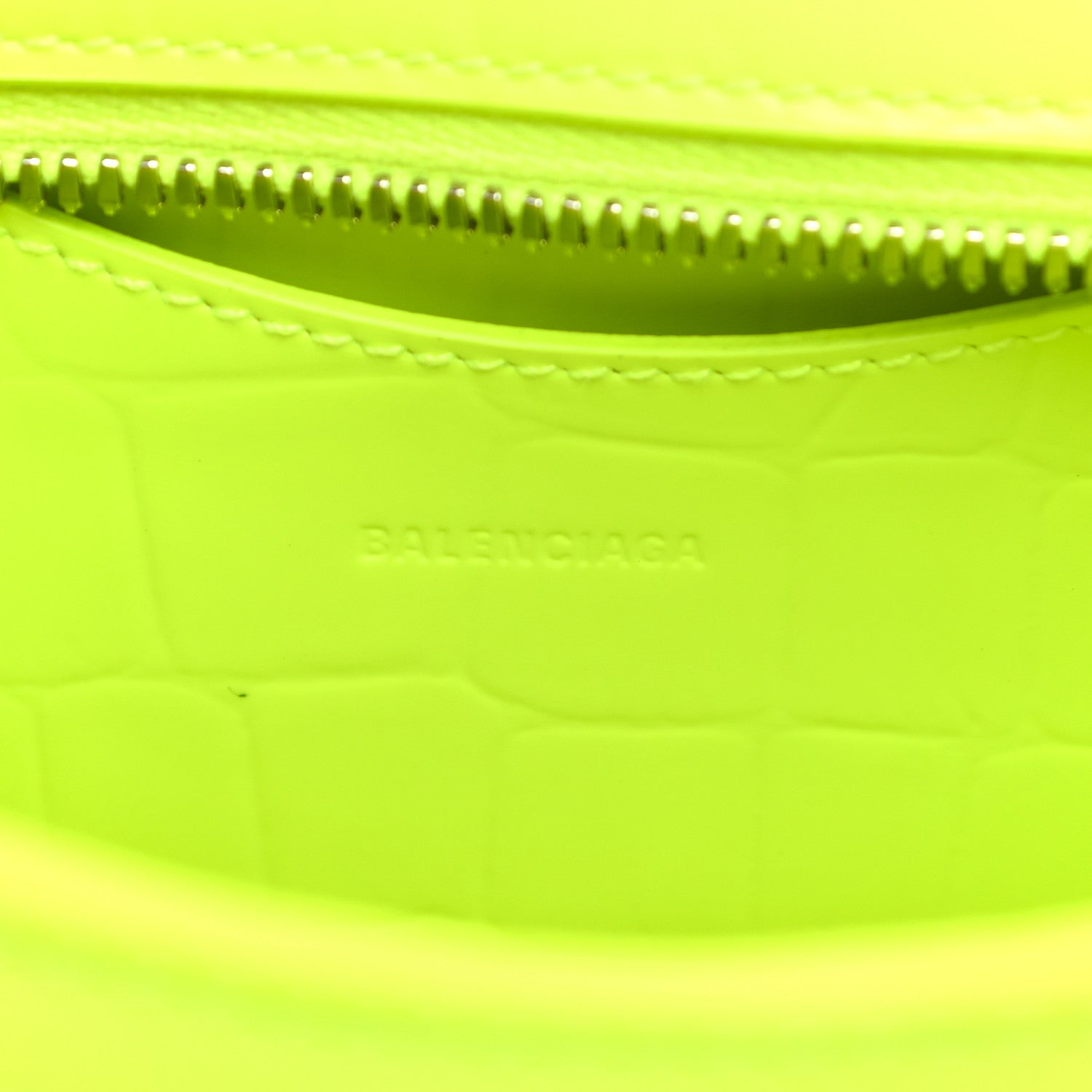 Balenciaga Semi Shiny Calfskin Crocodile Embossed Neo Classic Silver Hardware Mini City Fluo Yellow 6 of 18