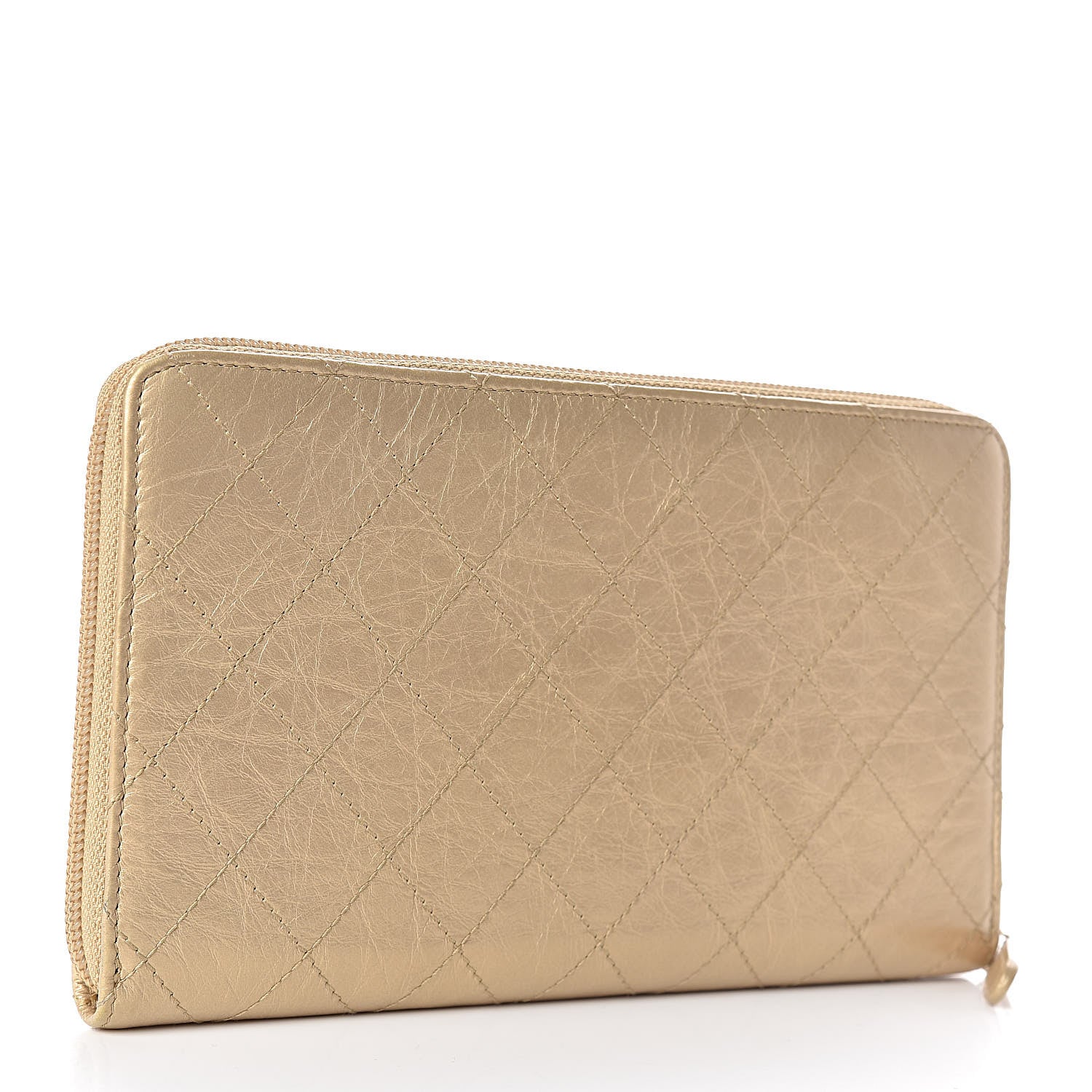 Chanel Metallic Aged Calfskin Quilted Palette Large Zip Around Organizer Wallet Gold 3 of 8