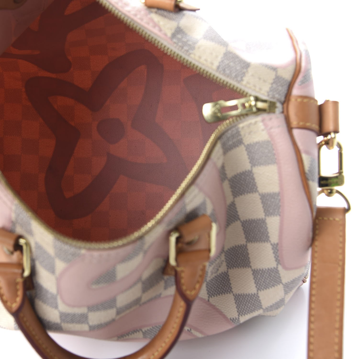 Louis Vuitton Damier Azur Tahitienne Speedy Bandouliere 30 Rose Ballerine 6 of 12