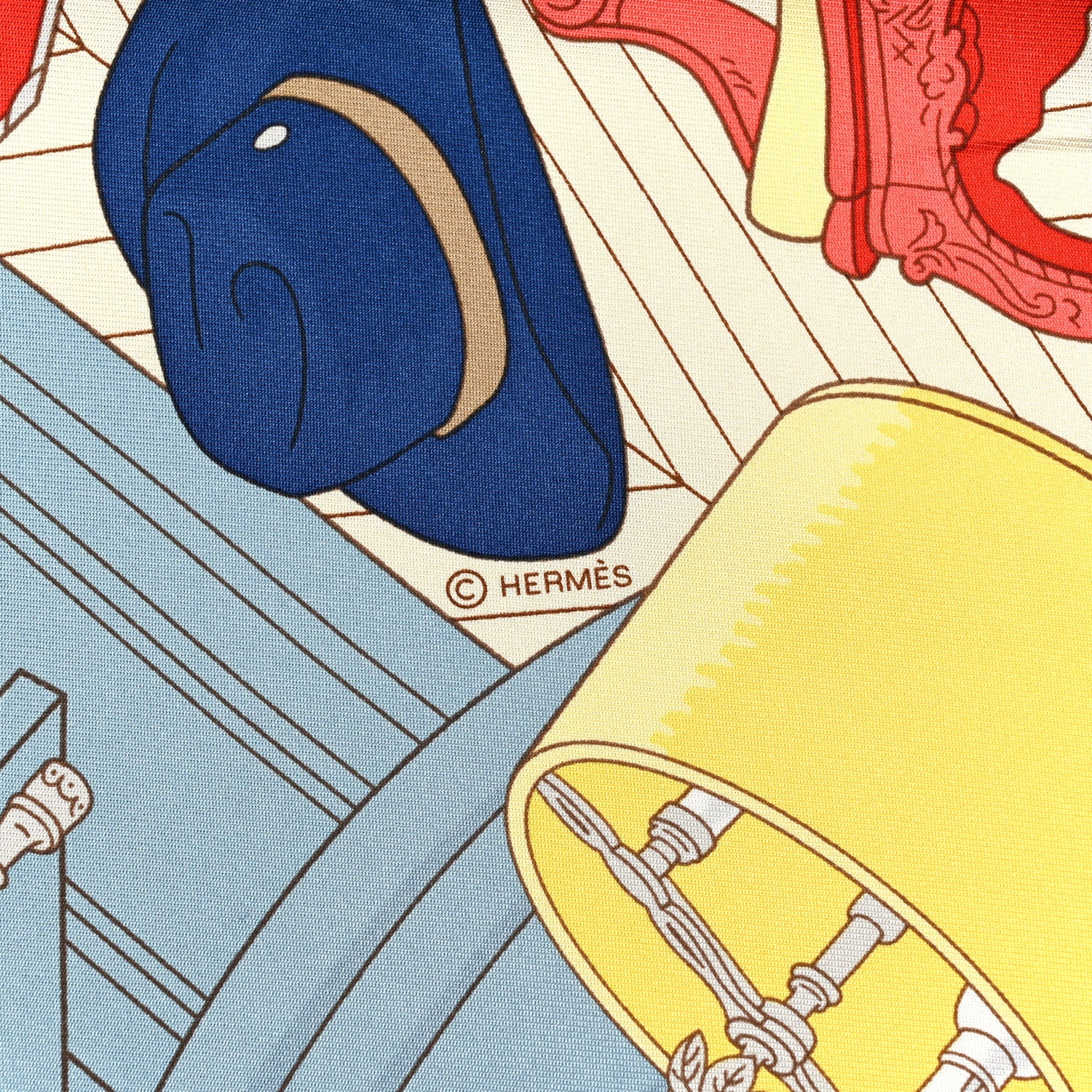 Hermes Silk Mystere Au 24 Faubourg Scarf 90 Bleu Clair Rouge White 3 of 3