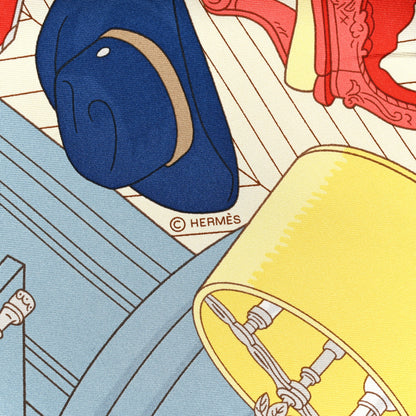 Hermes Silk Mystere Au 24 Faubourg Scarf 90 Bleu Clair Rouge White 3 of 3