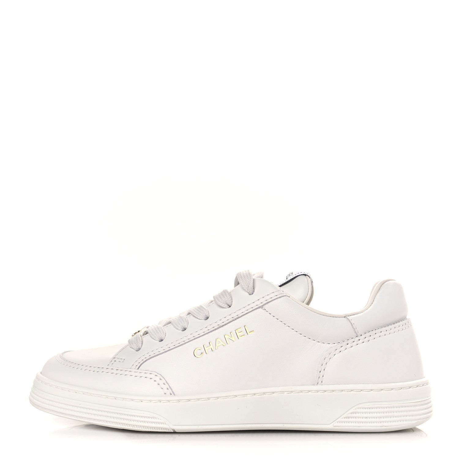 Chanel Calfskin Womens CC Logo Sneakers 37.5 White 1 of 8