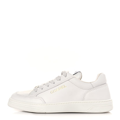 Chanel Calfskin Womens CC Logo Sneakers 37.5 White 1 of 8