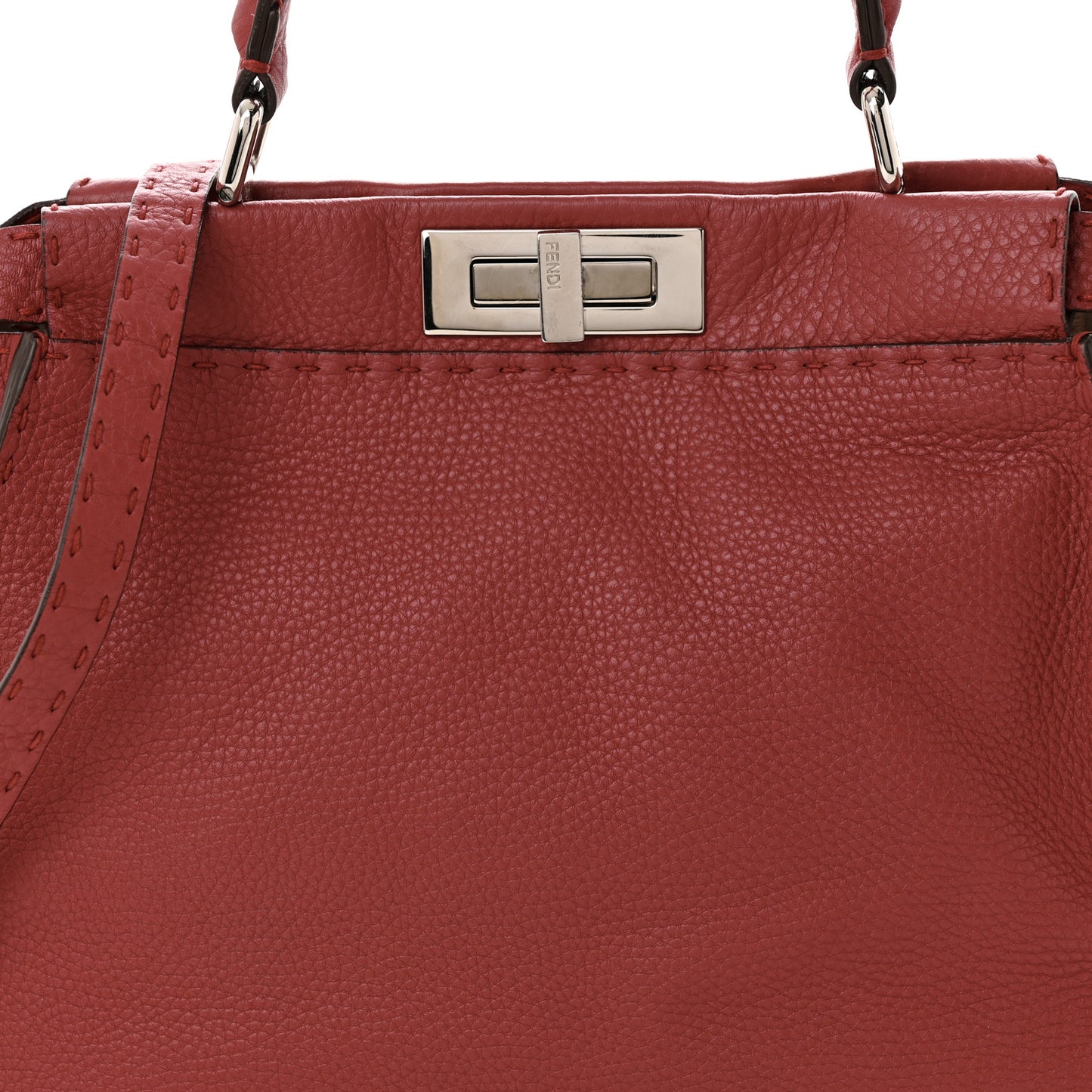 Cuoio Romano Selleria Bi-Color Medium Peekaboo Iconic Satchel Rosso Latte