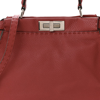 Fendi Cuoio Romano Selleria Bi-Color Medium Peekaboo Iconic Satchel Rosso Latte 9 of 15