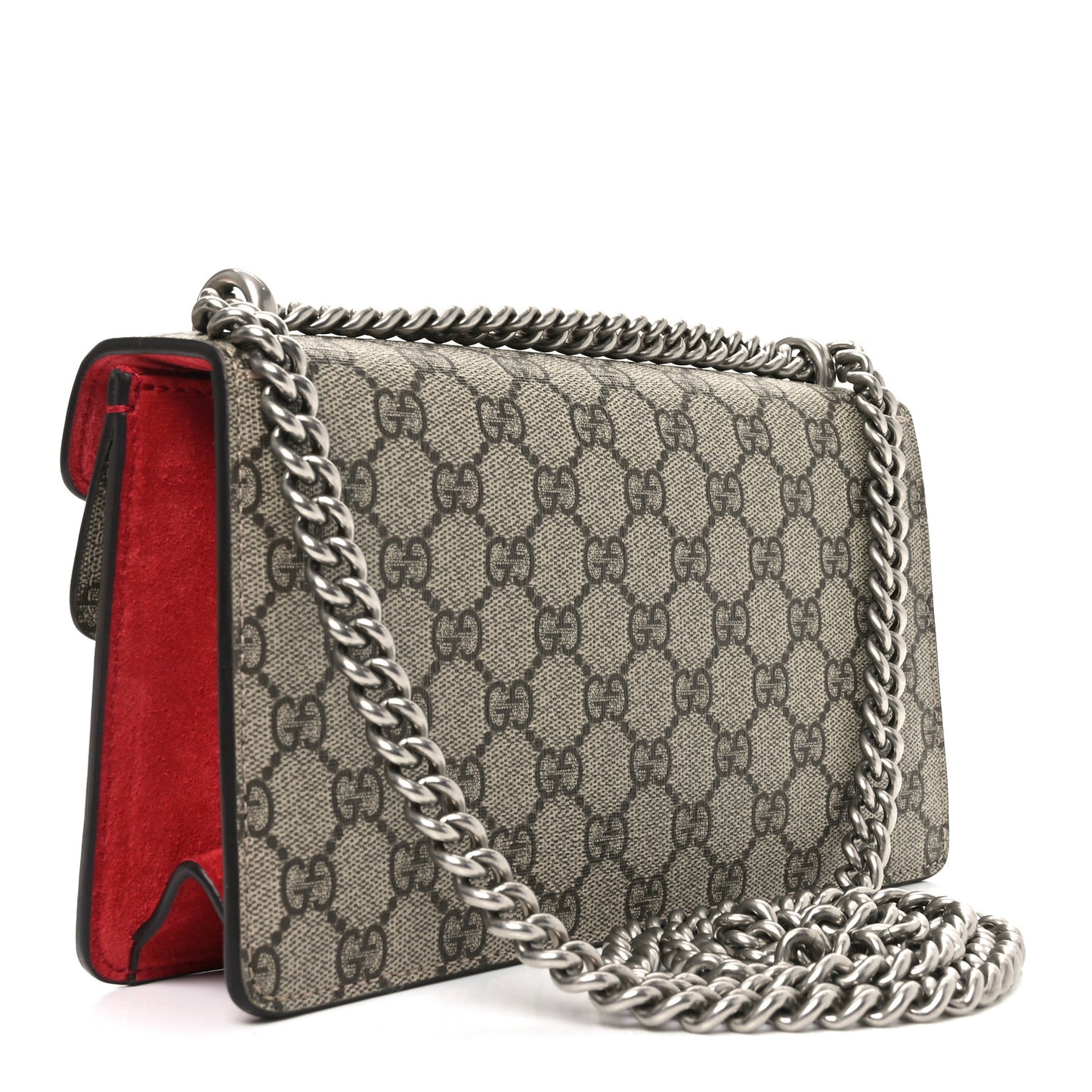 GG Supreme Monogram Suede Crystal Small Dionysus Shoulder Bag Beige Ebony Vulcanic Red
