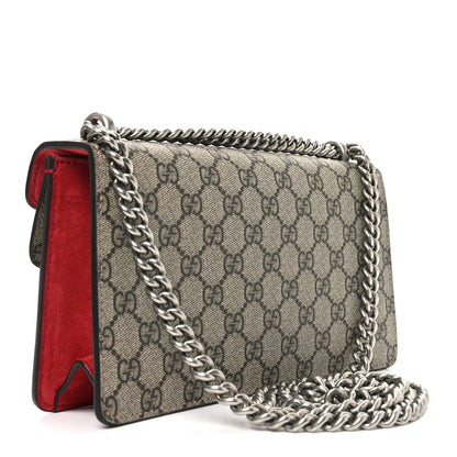 Gucci GG Supreme Monogram Suede Crystal Small Dionysus Shoulder Bag Beige Ebony Vulcanic Red 3 of 9
