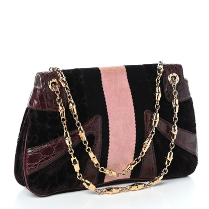 Gucci Velvet Monogram Crocodile Tom Ford Jeweled Dragon Shoulder Bag Purple Pink 3 of 9