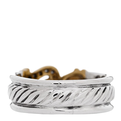 David Yurman Sterling Silver 18K Yellow Gold Diamond Buckle Cable Ring 54 6.75 3 of 5