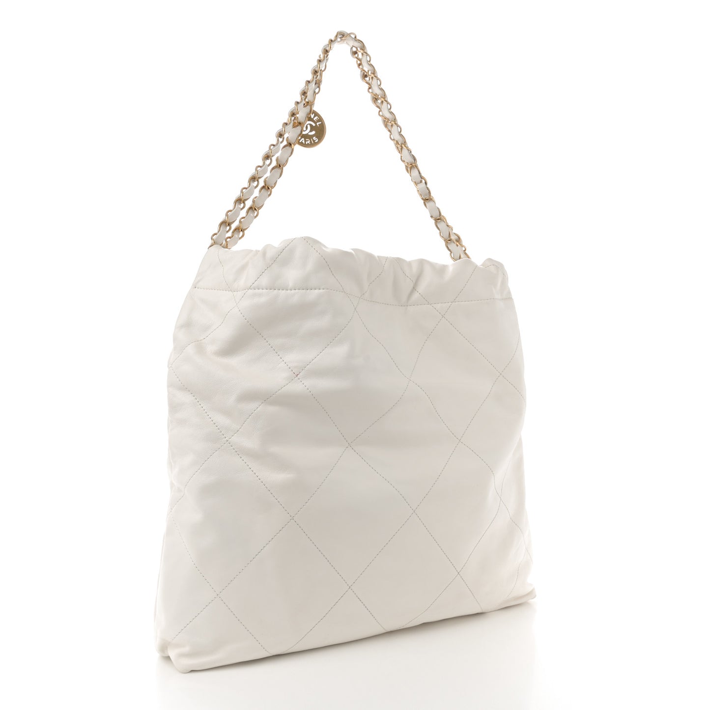 Shiny Calfskin Quilted Small Chanel 22  White