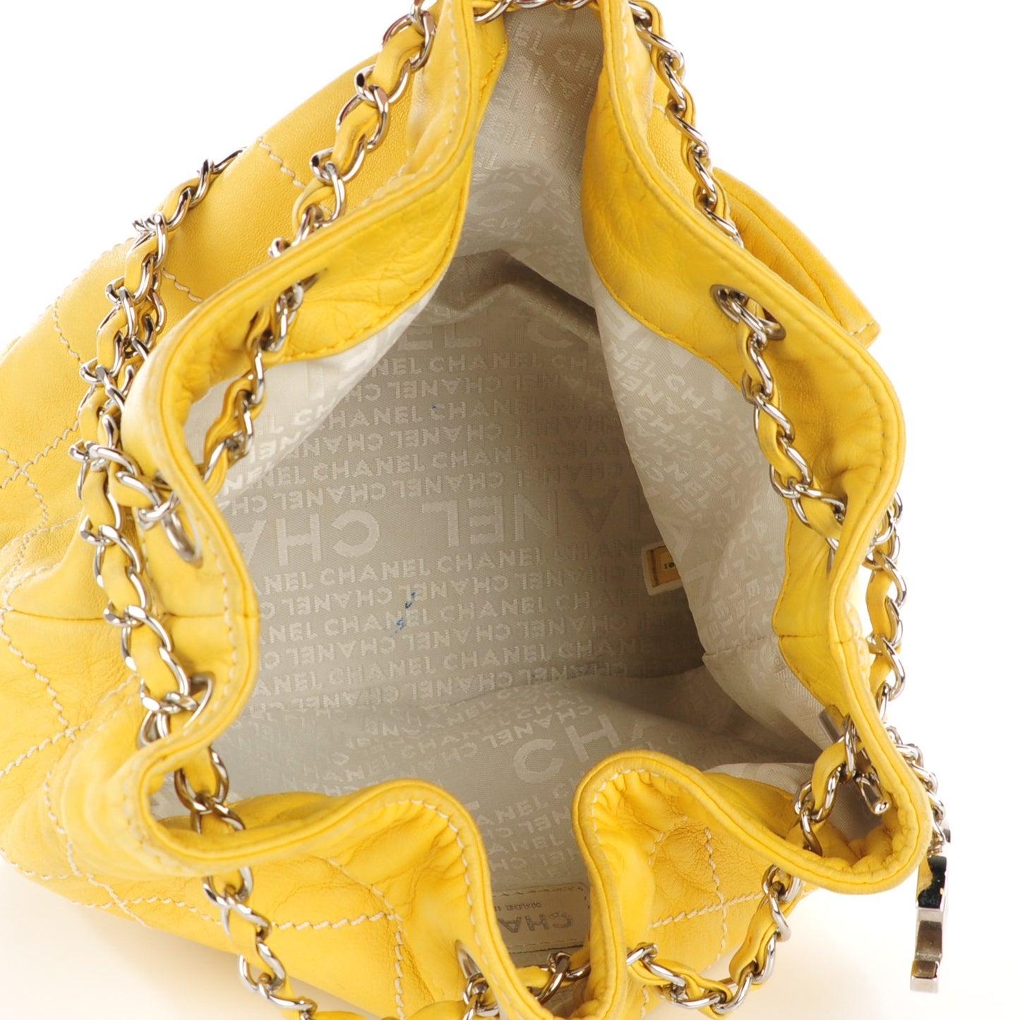 Lambskin Contrast Stitch Drawstring Tote Yellow