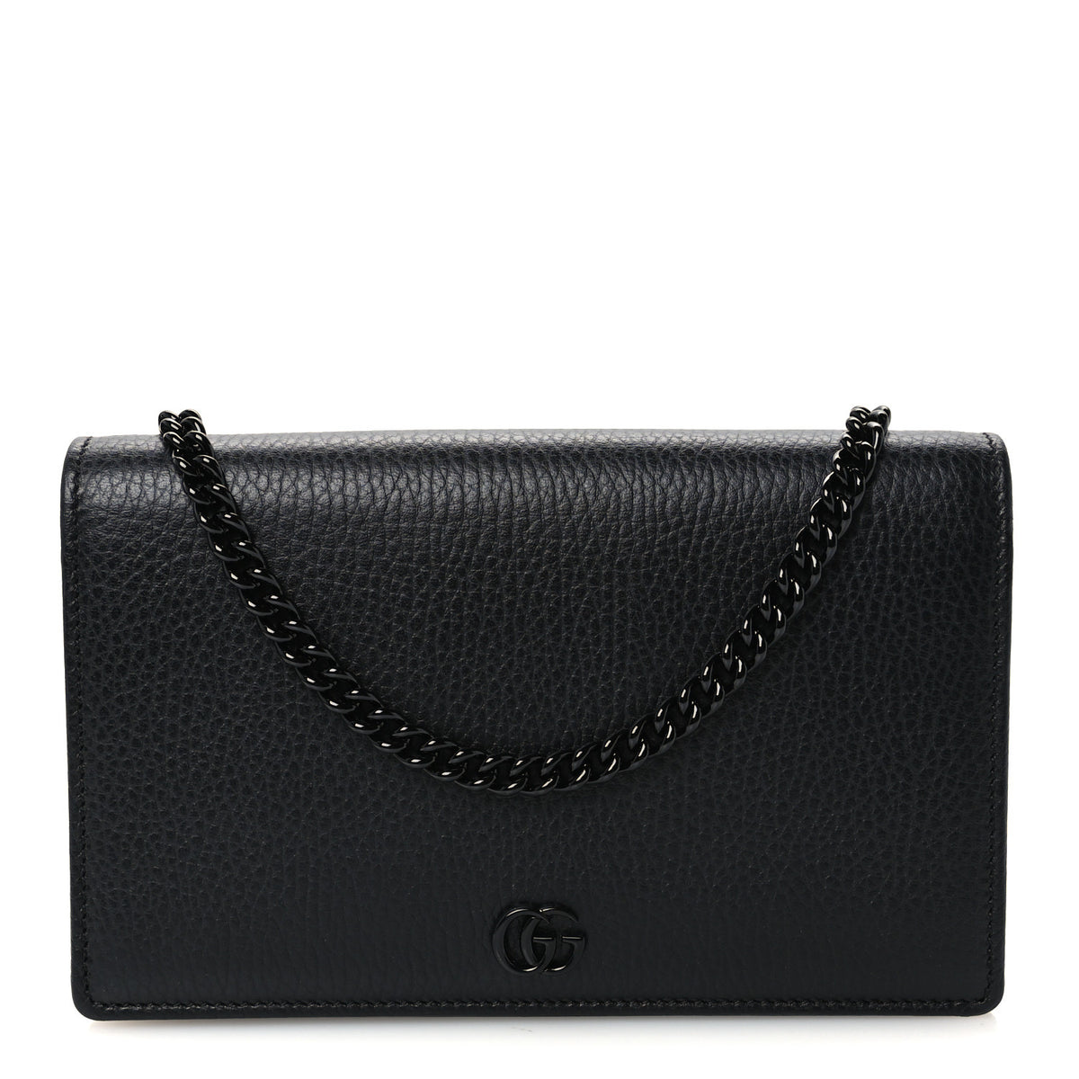 Dollar Calfskin Enamel Monochrome Mini GG Marmont Chain Wallet Black