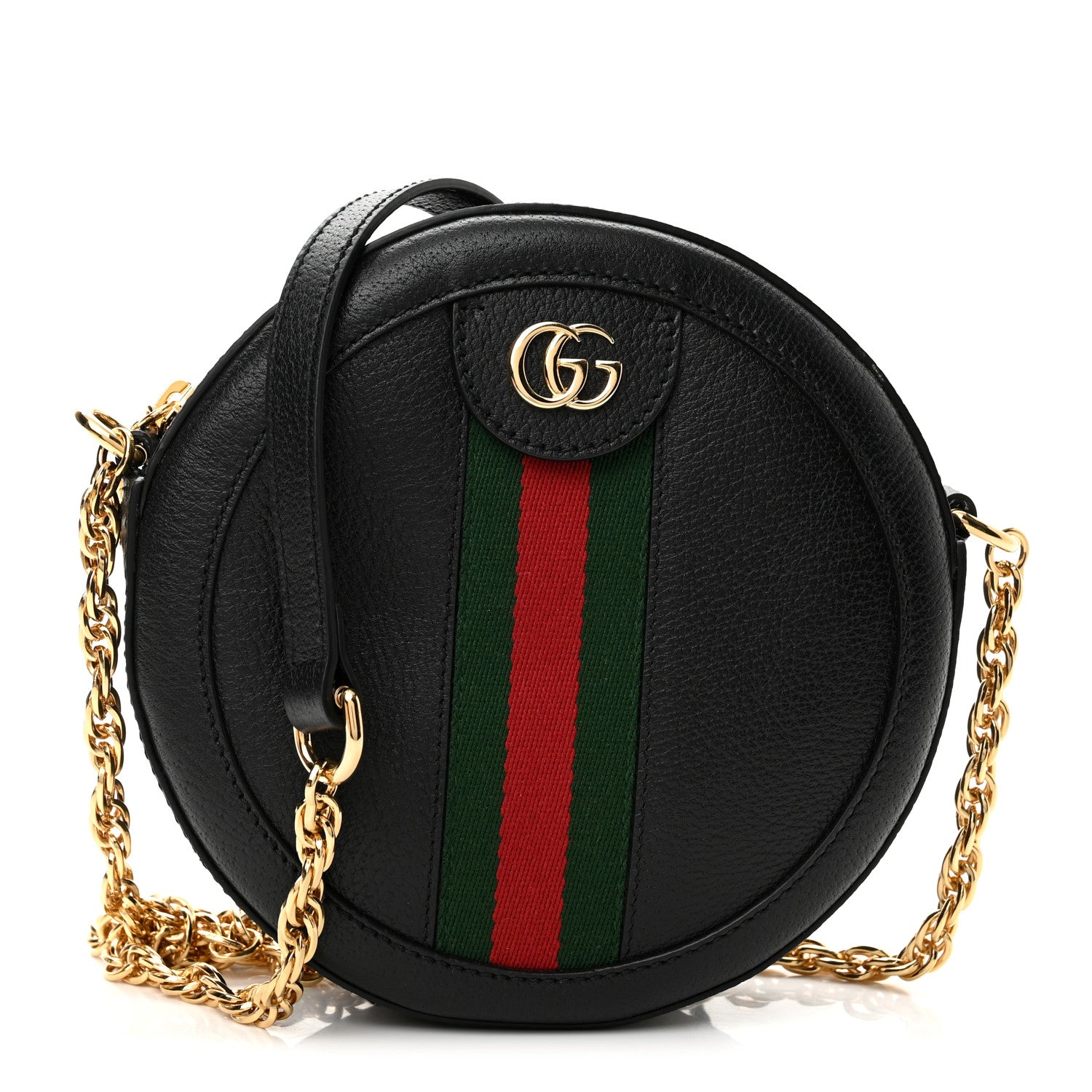 Gucci Grained Calfskin Web Mini Ophidia Round Shoulder Bag Black 1 of 10