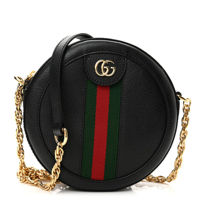 Gucci Grained Calfskin Web Mini Ophidia Round Shoulder Bag Black 1 of 10