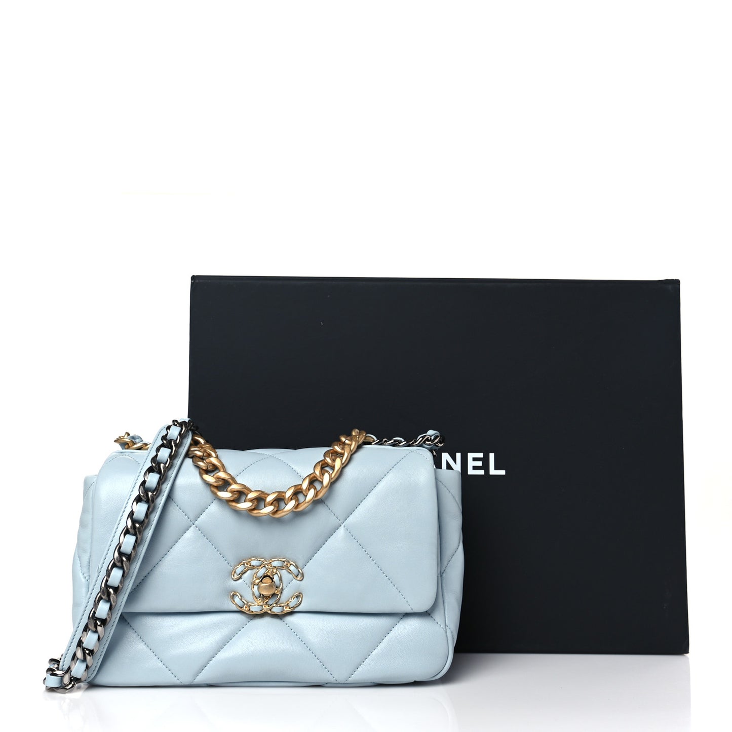 Lambskin Quilted Medium Chanel 19 Flap Light Blue