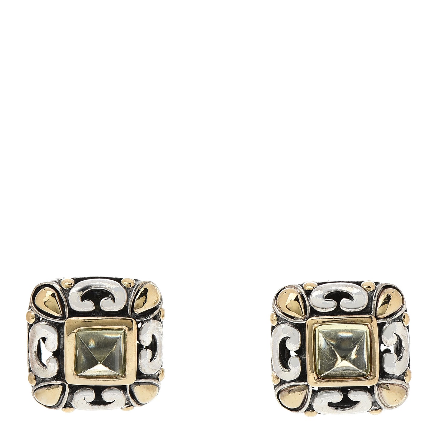 Sterling Silver 18K Yellow Gold Prasiolite Jaisalmer Square Earrings