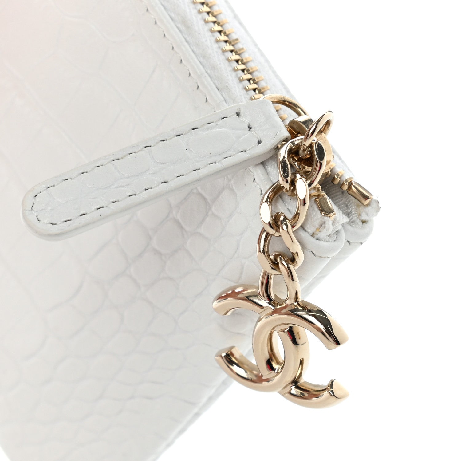Chanel Calfskin Crocodile Embossed Cocodile Cosmetic Case White Gold 9 of 10