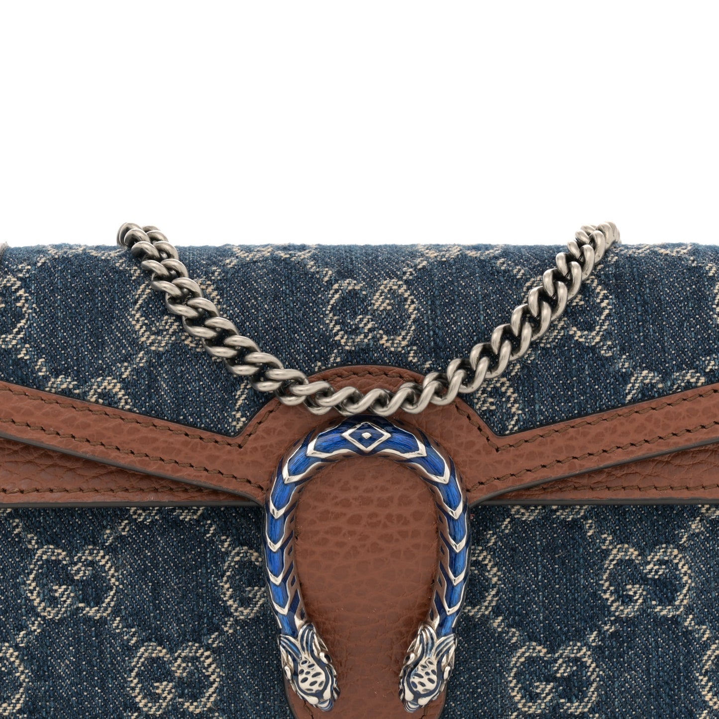 New Denim GG Monogram Dollar Calfskin Enamel Super Mini Dionysus Shoulder Bag Blue Tea Cuir Epilog Electric Blue