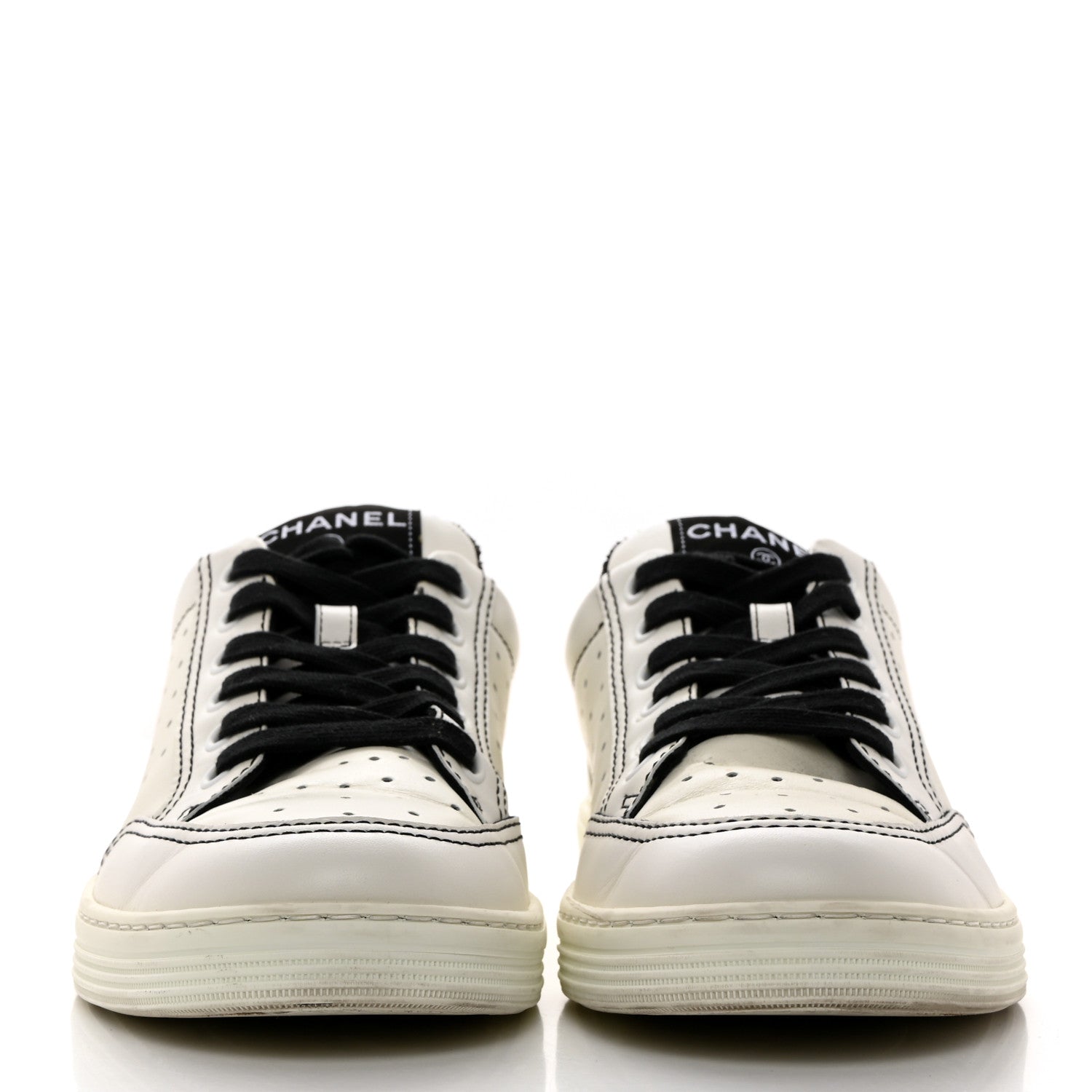 Chanel Calfskin Womens Logo Sneakers 39 White Black 2 of 10