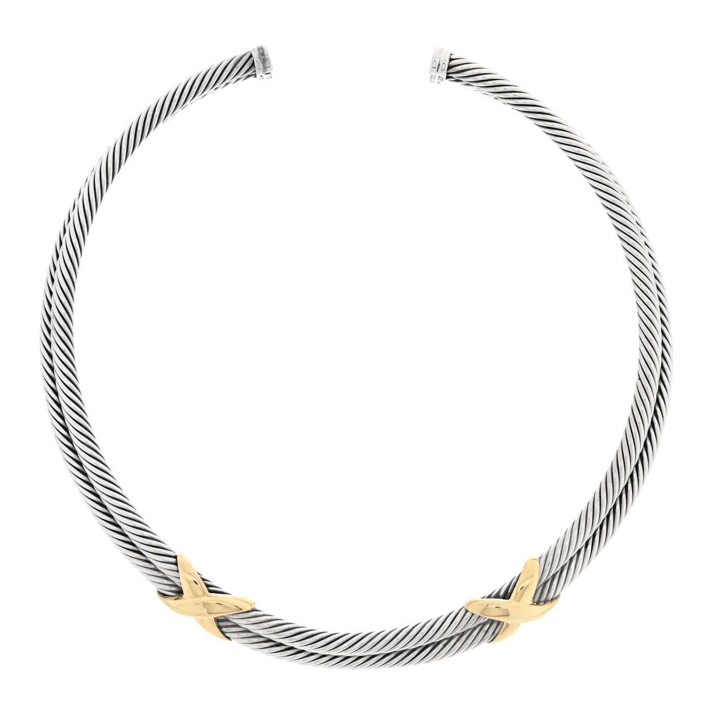 Sterling Silver 14K Yellow Gold Double X Station Collar Necklace