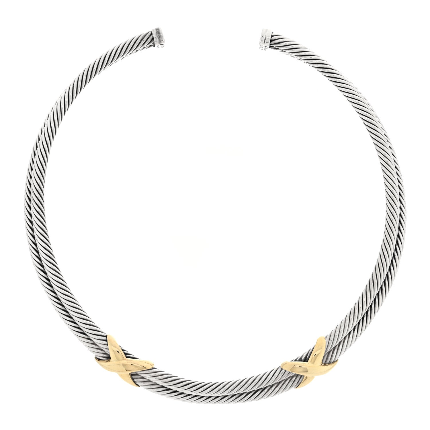 David Yurman Sterling Silver 14K Yellow Gold Double X Station Collar Necklace 1 of 3