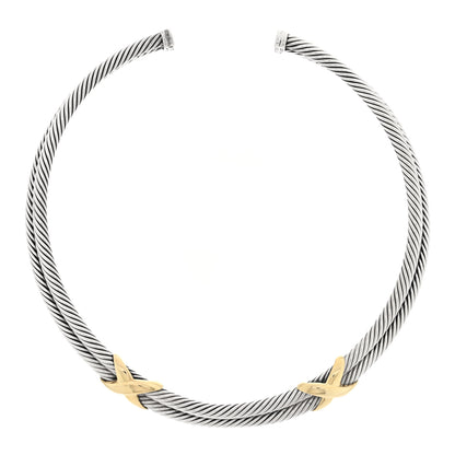 David Yurman Sterling Silver 14K Yellow Gold Double X Station Collar Necklace 1 of 3