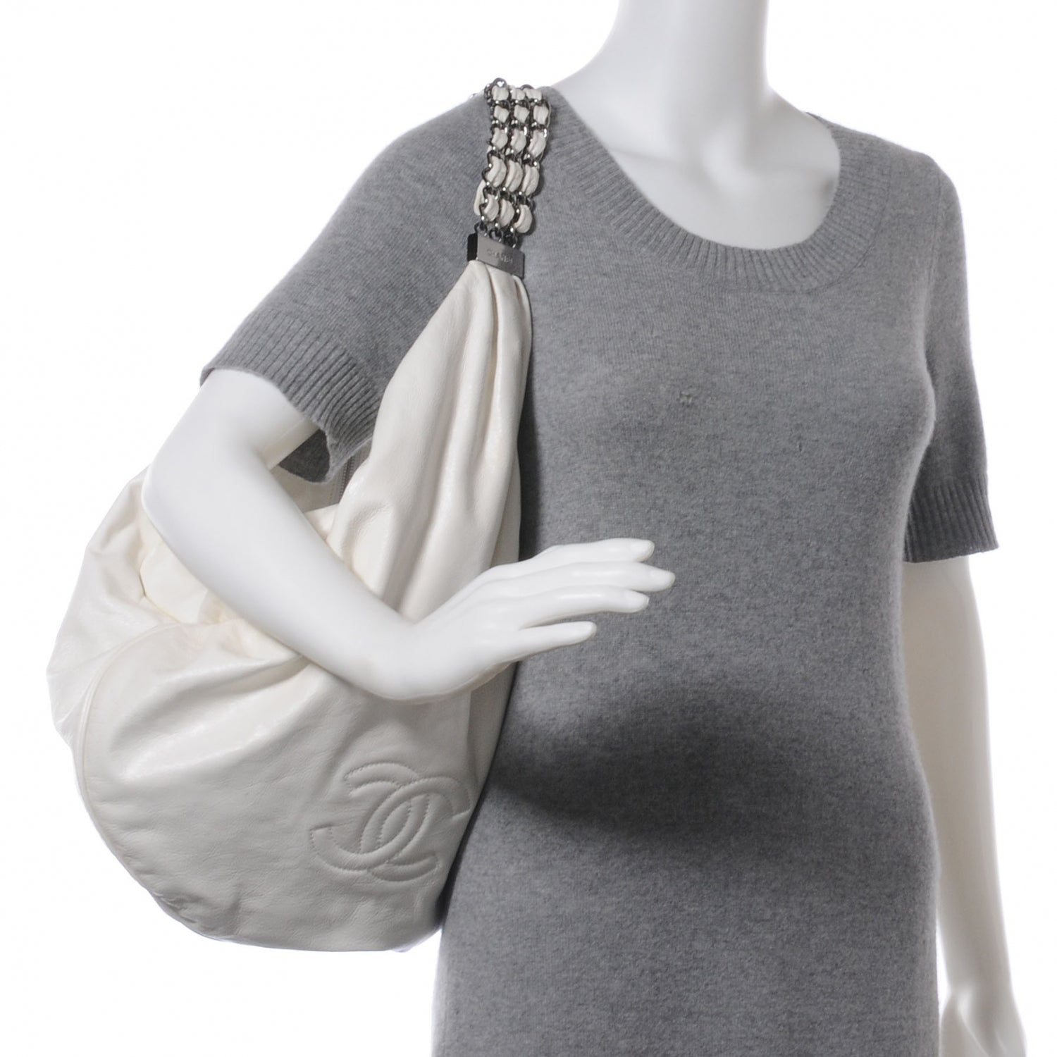 Chanel Lambskin Large Rock and Chain Hobo White 2 of 8