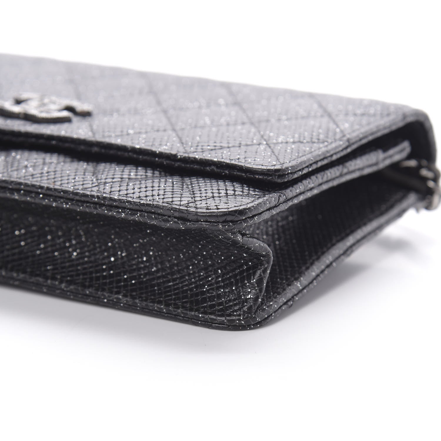 Chanel Glitter Calfskin Quilted Wallet on Chain WOC Black Silver 11 of 12