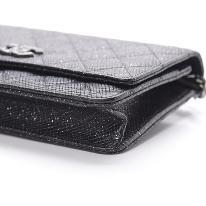 Chanel Glitter Calfskin Quilted Wallet on Chain WOC Black Silver 11 of 12