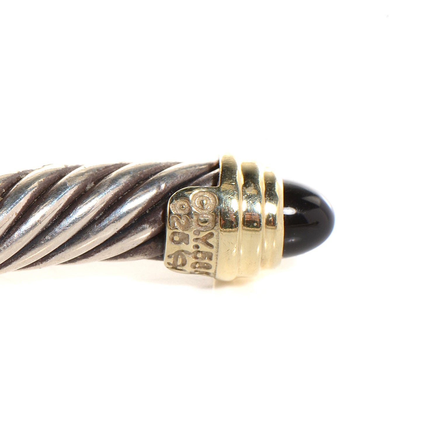 Sterling Silver 14K Yellow Gold Black Onyx 5mm Cable Classics Bracelet