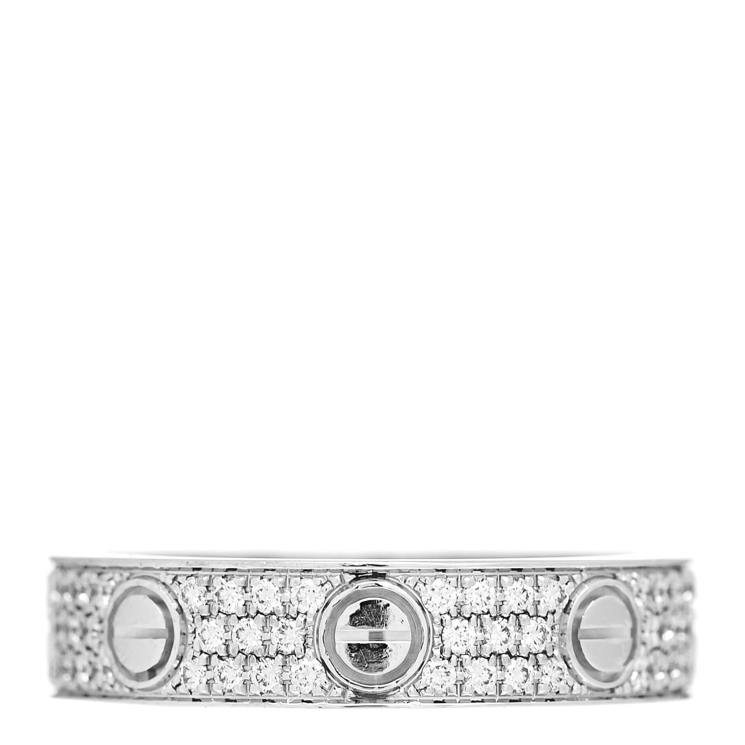 Cartier 18K White Gold Diamond 4mm LOVE Wedding Paved Band Ring 46 3.75 1 of 5