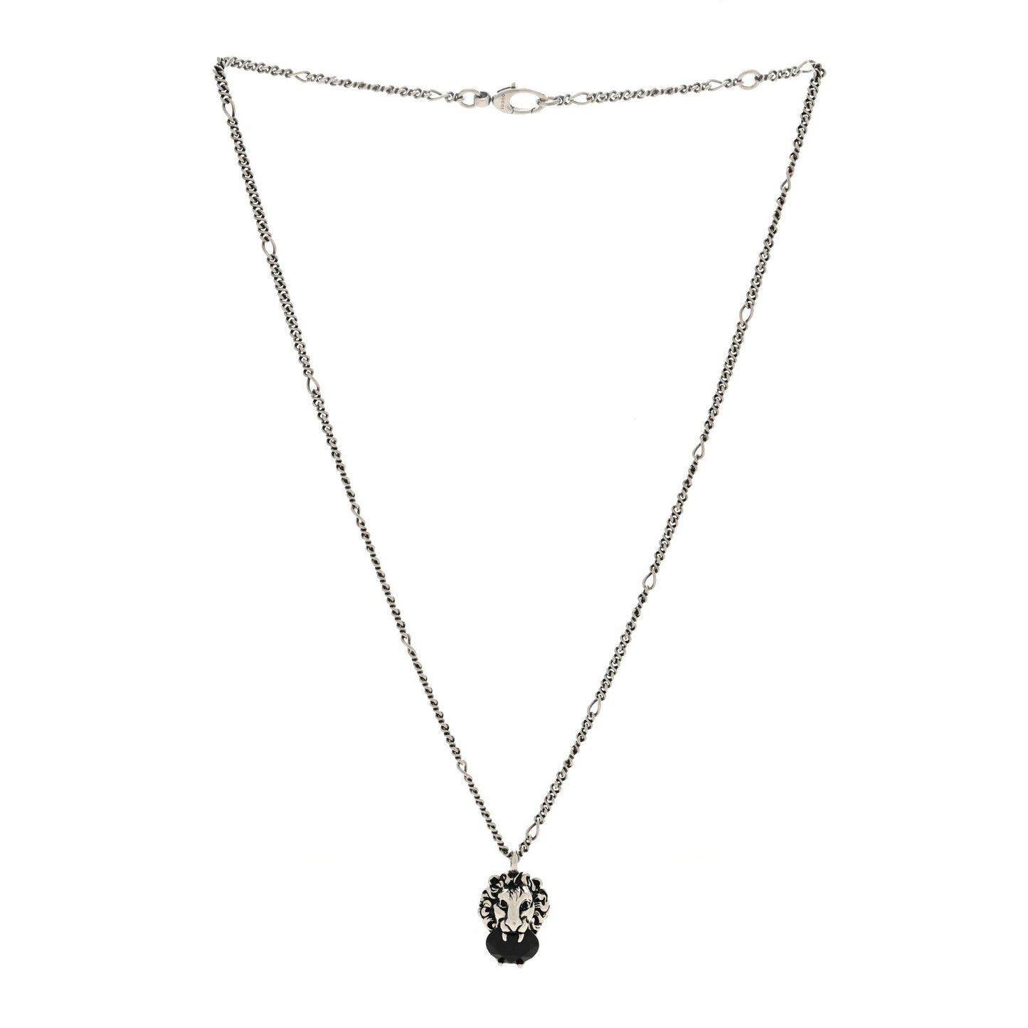 Metal Swarovski Crystal Lion Head Necklace Silver Black