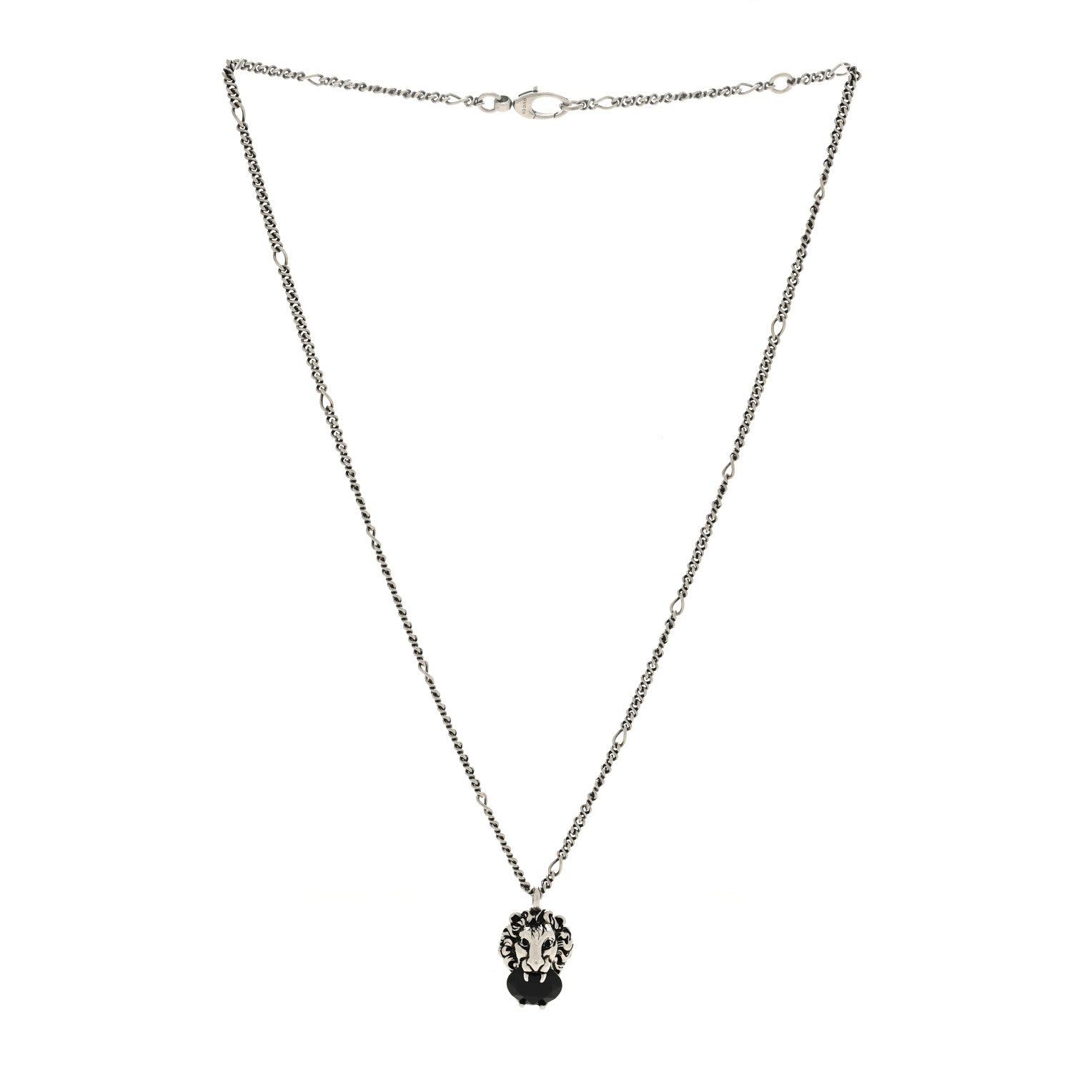 Gucci Metal Swarovski Crystal Lion Head Necklace Silver Black 3 of 4