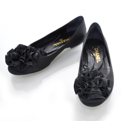 Chanel Satin Camellia Ballet Flats 36.5 Black 1 of 8