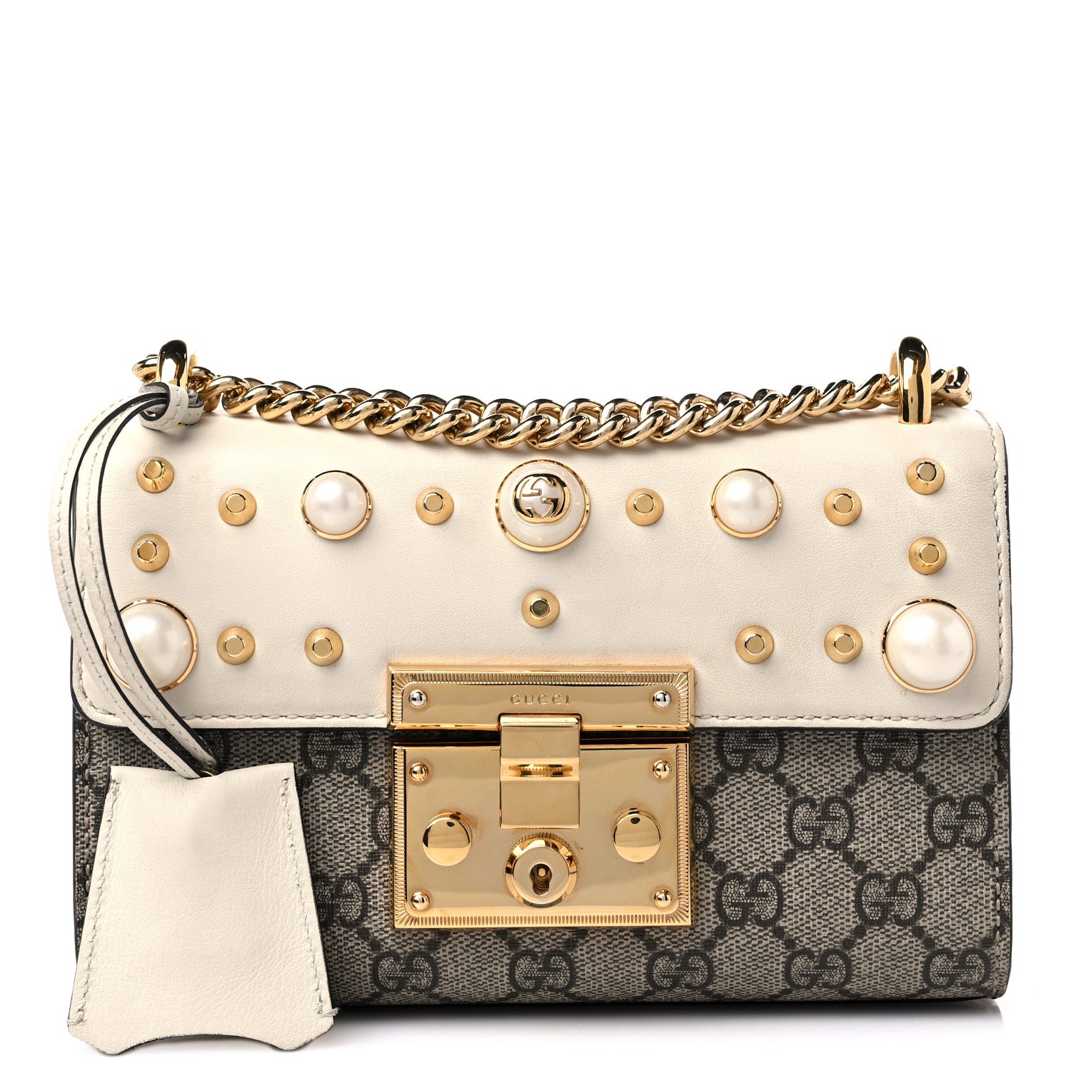 Gucci GG Supreme Monogram Studded Small Padlock Shoulder Bag White 1 of 12