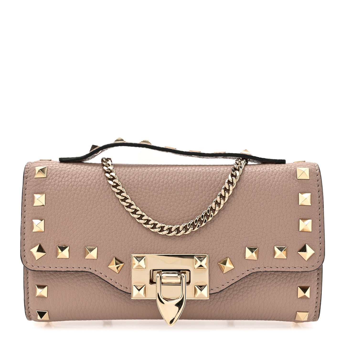 Pebbled Calfskin Rockstud Flip Lock Wallet On Chain Poudre