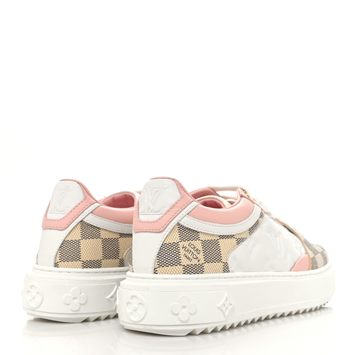 Louis Vuitton Monogram Embossed Calfskin Damier Azur Time Out Sneakers 37.5 Rose Clair Pink 4 of 8