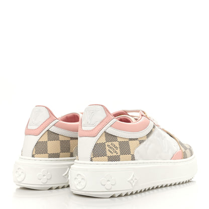 Louis Vuitton Monogram Embossed Calfskin Damier Azur Time Out Sneakers 37.5 Rose Clair Pink 4 of 8