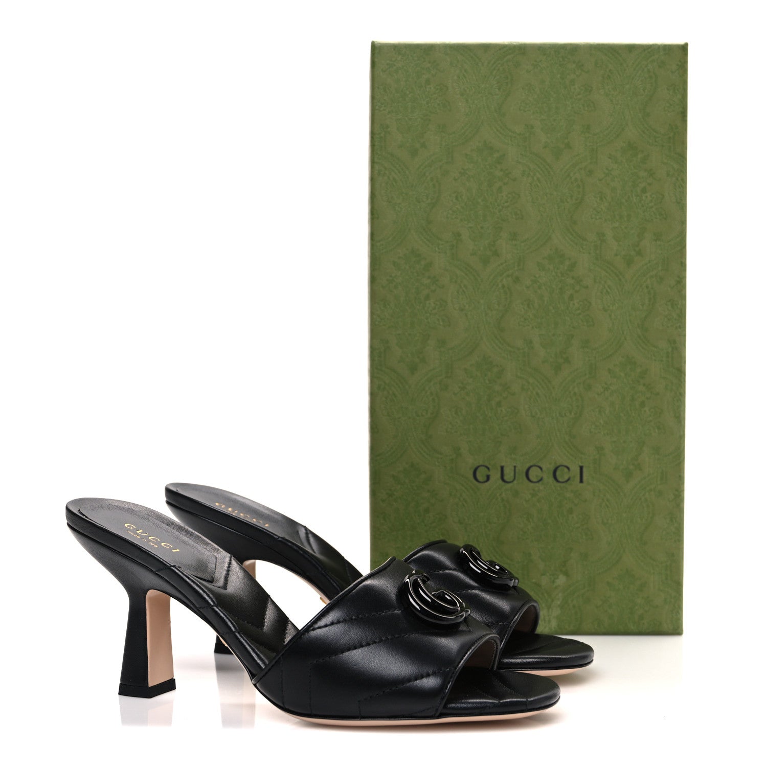 Gucci Nappa Matelasse Monochrome GG Marmont 75mm Slide Sandals 37.5 Black 11 of 11