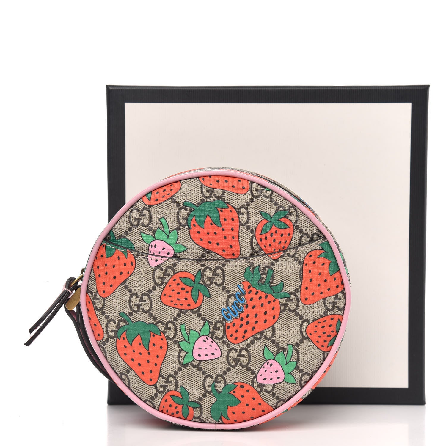 Gucci GG Supreme Monogram Strawberry Round Wrist Wallet 10 of 10