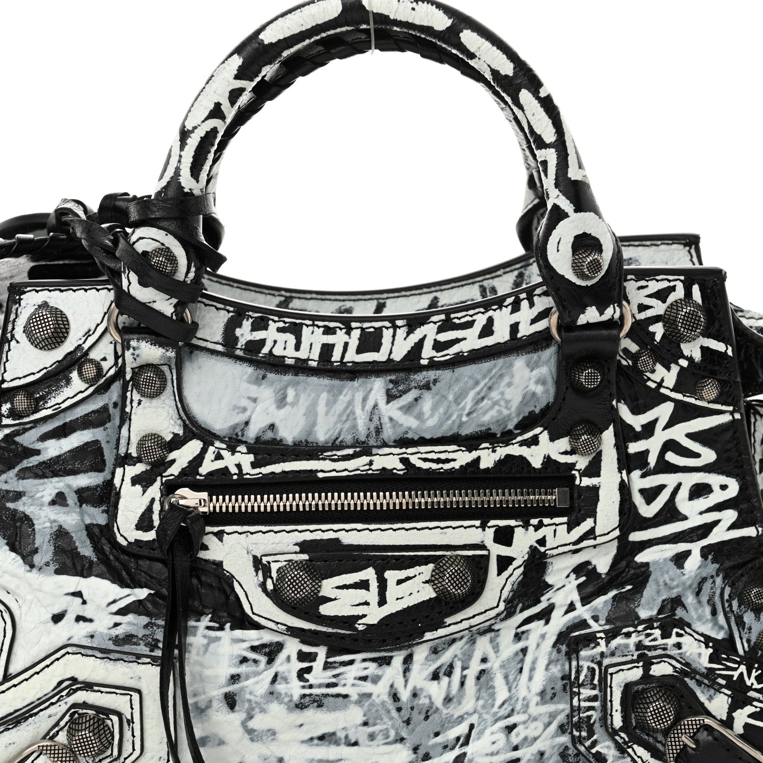 Balenciaga Agneau Arena Graffiti Neo Cagole Handbag XS Black White