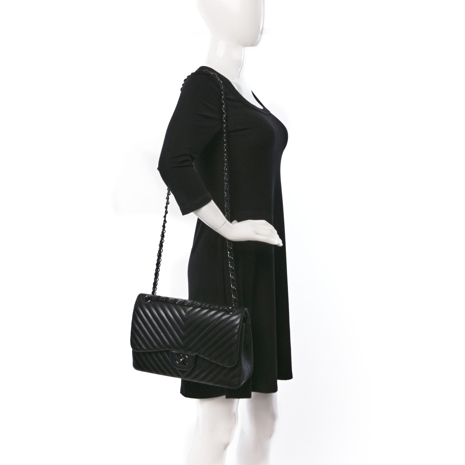 Chanel Lambskin Chevron Quilted Jumbo Double Flap So Black 2 of 9